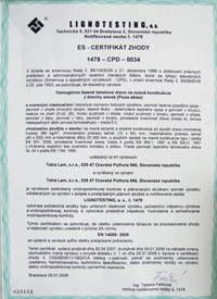 Certifikát kvality Lignotesting a.s., Bratislava